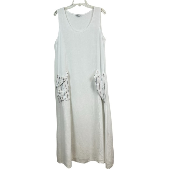 Vasna White Linen Maxi Dress Patch Pockets Sleeveless Women’s XL Made in Italy - Picture 1 of 9